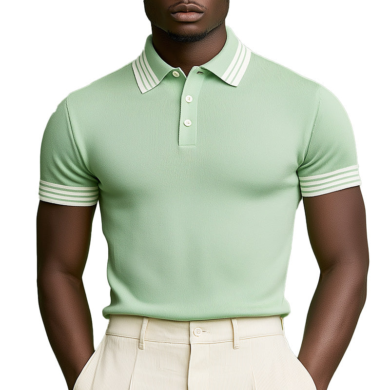 Men's Summer Fashion Ribbed Knitted Short Sleeve Polo Shirt ASW1529D5P