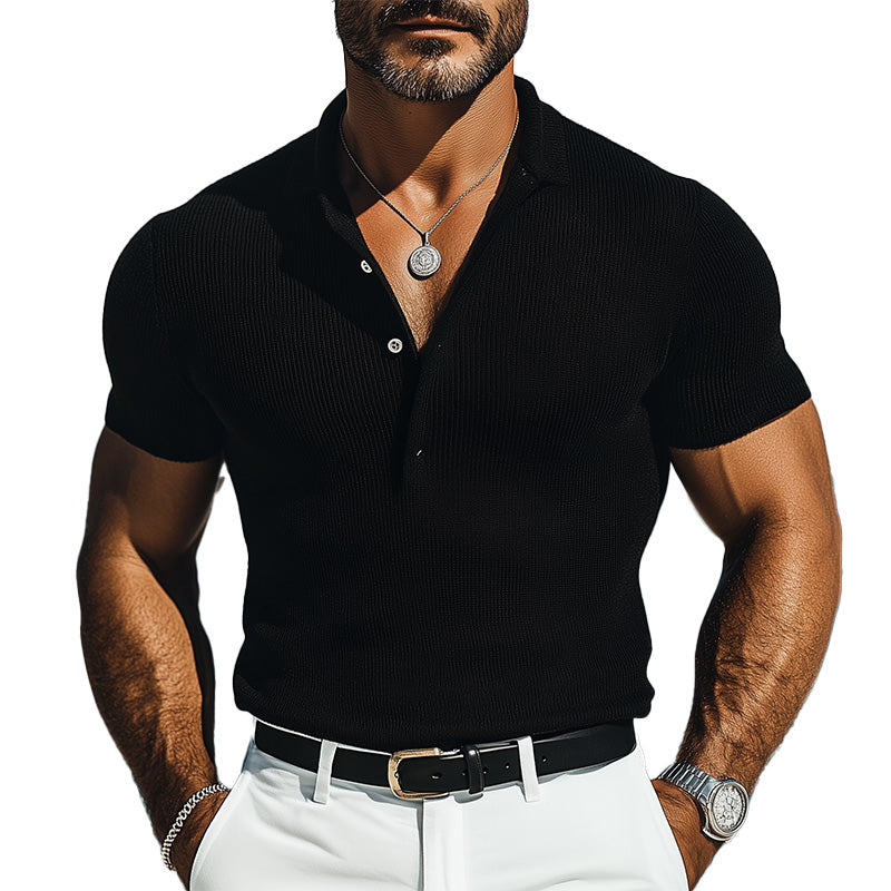 Men's Summer Fashion Ribbed Knitted Short Sleeve Polo Shirt ASW1500D1P