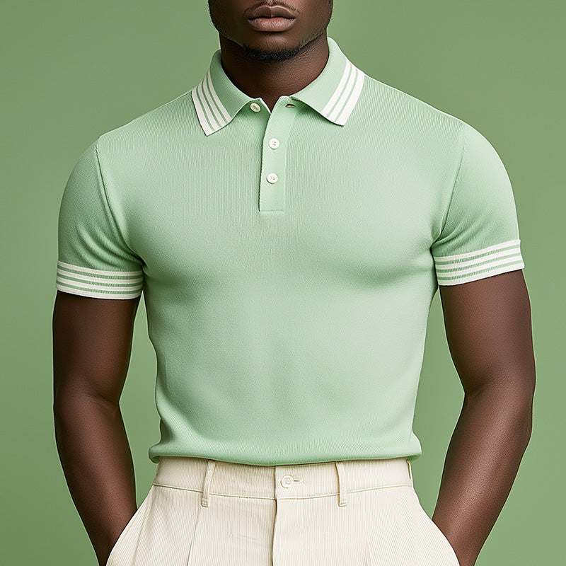Men's Summer Fashion Ribbed Knitted Short Sleeve Polo Shirt ASW1529D5P