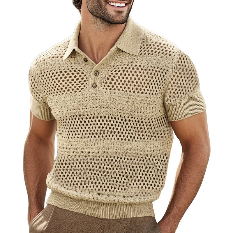 Men's Summer Knitted Breathable Polo Neck Short Sleeve T-Shirt ASW1465D6U