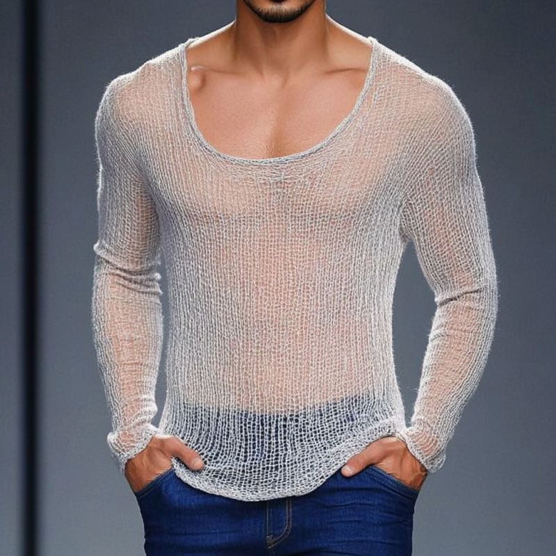 Men's Casual Breathable Round Neck Hollow Knitted Slim Sweater T-Shirt ASW1433D2M