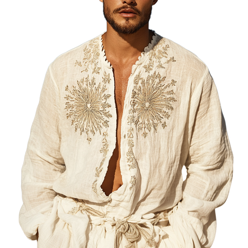 Men's Ethnic Style Embroidered Long Sleeve Single Breasted Shirt