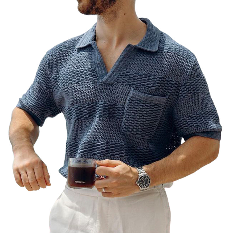 Men's Summer Classic V-neck Breathable Knitted T-shirt ASW2113D5U