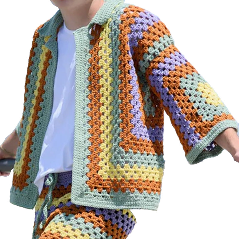 Men's Summer Fashion Personality Breathable Knitted Cardigan ASW2181D9P
