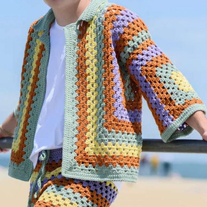 Men's Summer Fashion Personality Breathable Knitted Cardigan ASW2181D9P