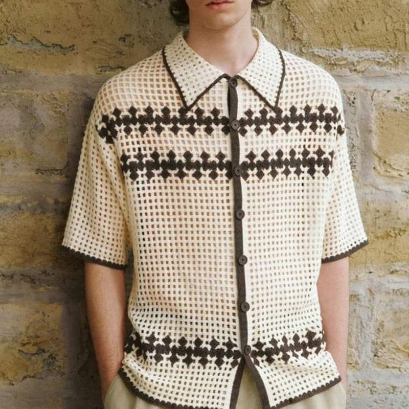 Men's Summer Striped Breathable Comfort Knitted Short Sleeve Shirt ASW2255D9P