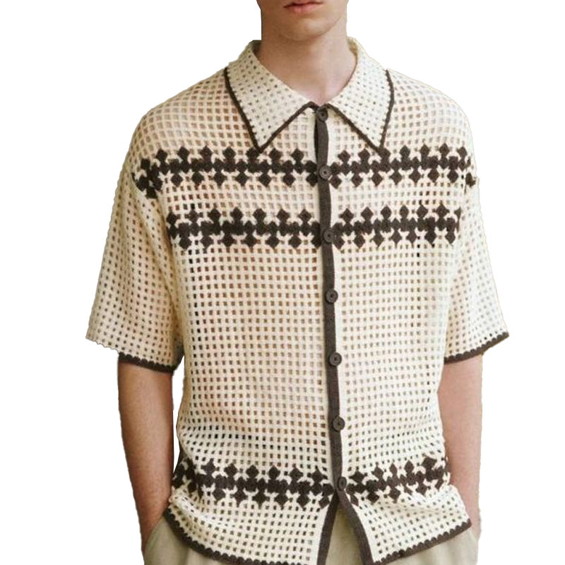 Men's Summer Striped Breathable Comfort Knitted Short Sleeve Shirt ASW2255D9P