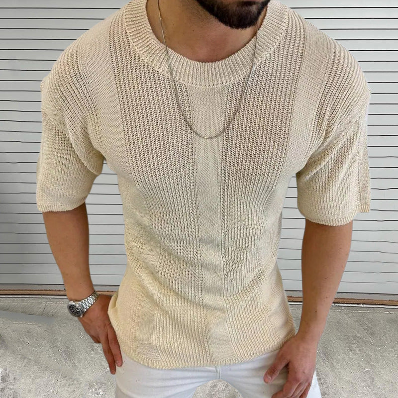 Men's Breathable Knitted Round Neck Short Sleeve T-Shirt ASW2378D0X