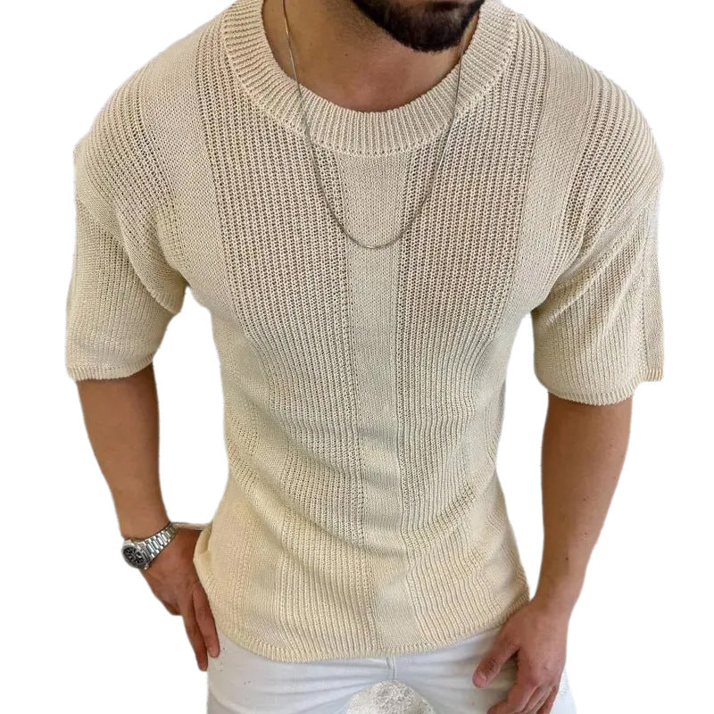 Men's Breathable Knitted Round Neck Short Sleeve T-Shirt ASW2378D0X