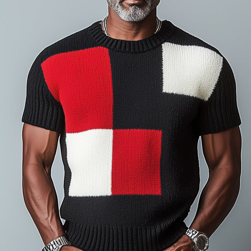 Men's summer contrast color thin knitted breathable short-sleeved T-shirt ASW2512D8P