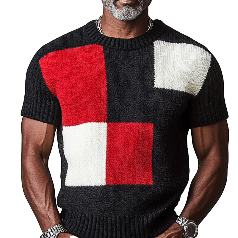Men's summer contrast color thin knitted breathable short-sleeved T-shirt ASW2512D8P
