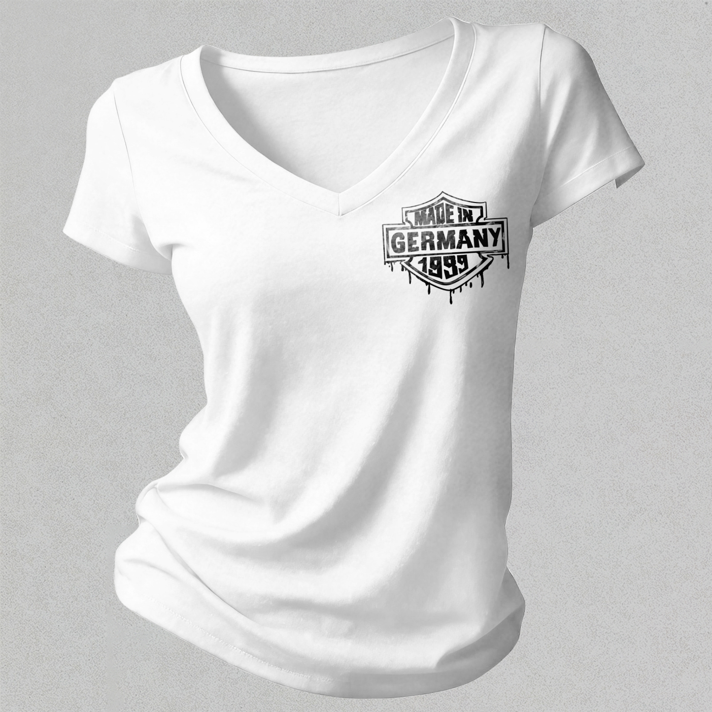  Made In Germany Printed Women's V-neck Pleated Waist Fitted T-shirt