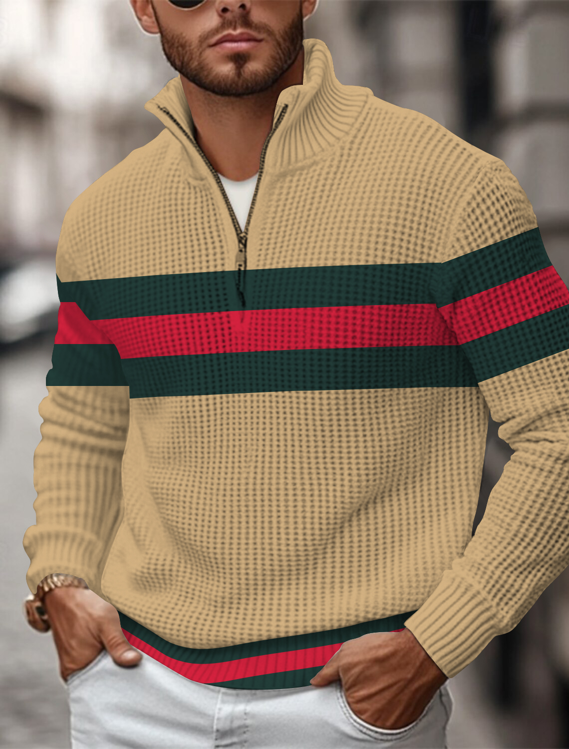 Men's fashion casual luxury long-sleeved crew-neck sweater