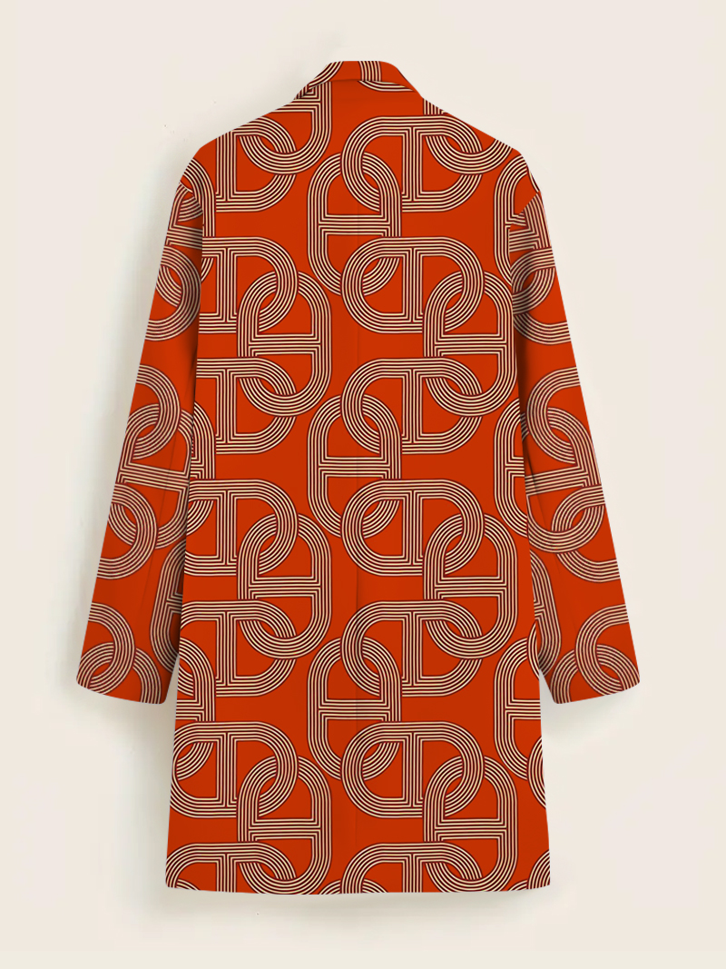 Men's fashion geometric print mid-length coat