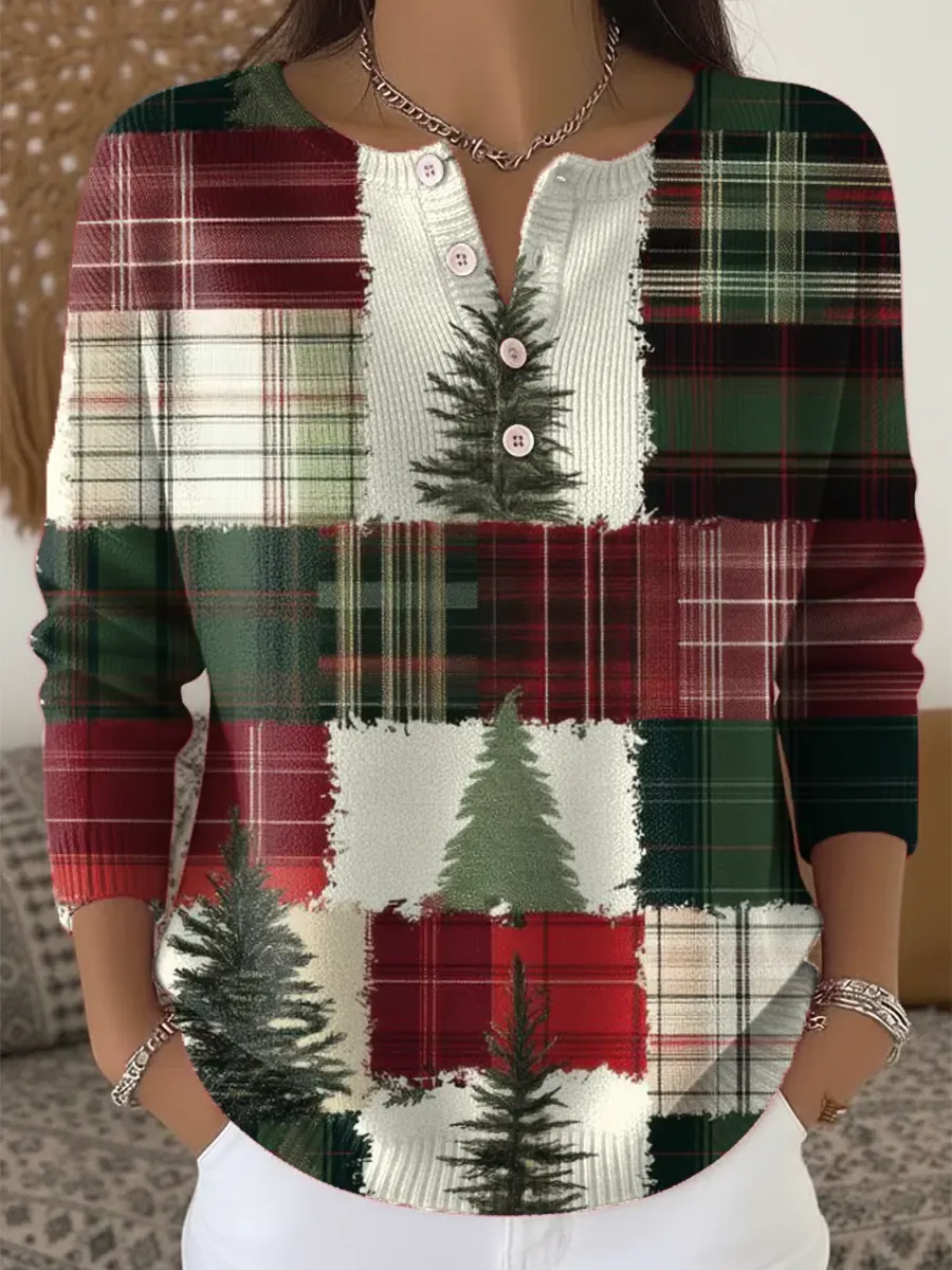 Women's Christmas Tree Pattern Art Print Casual Cardigan Sweater