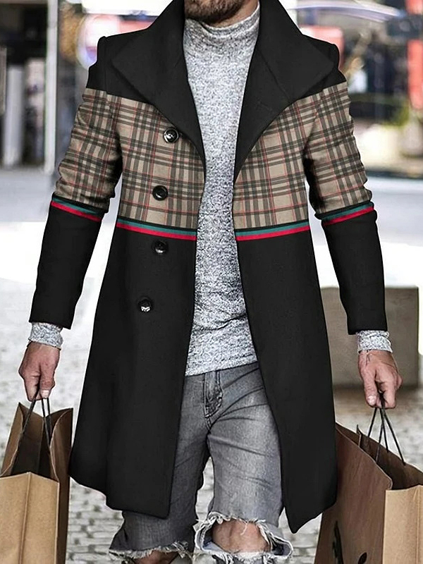 Men's fashion geometric print mid-length coat