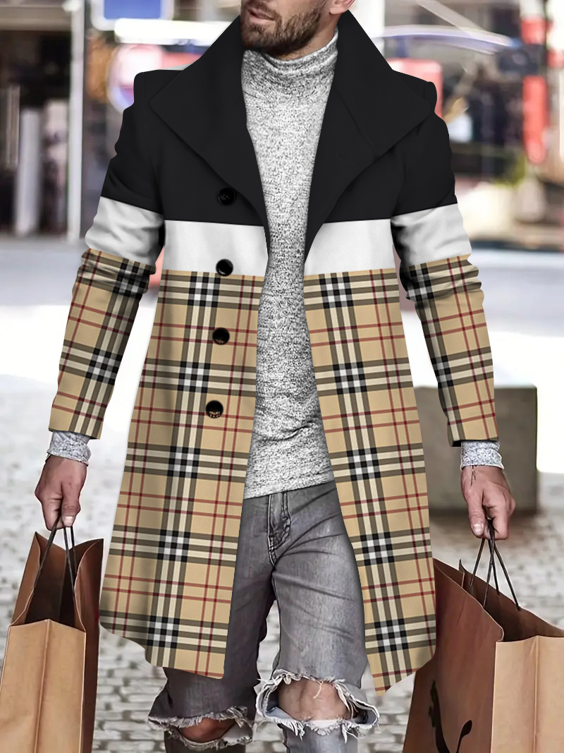 Men's fashion geometric print mid-length coat