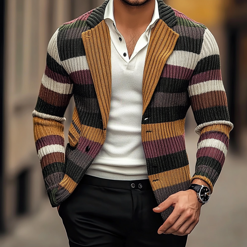 Men's fashionable casual warm multi-color sweater cardigan