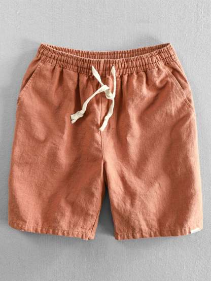 Linen Cotton Blend Drawstring Shorts