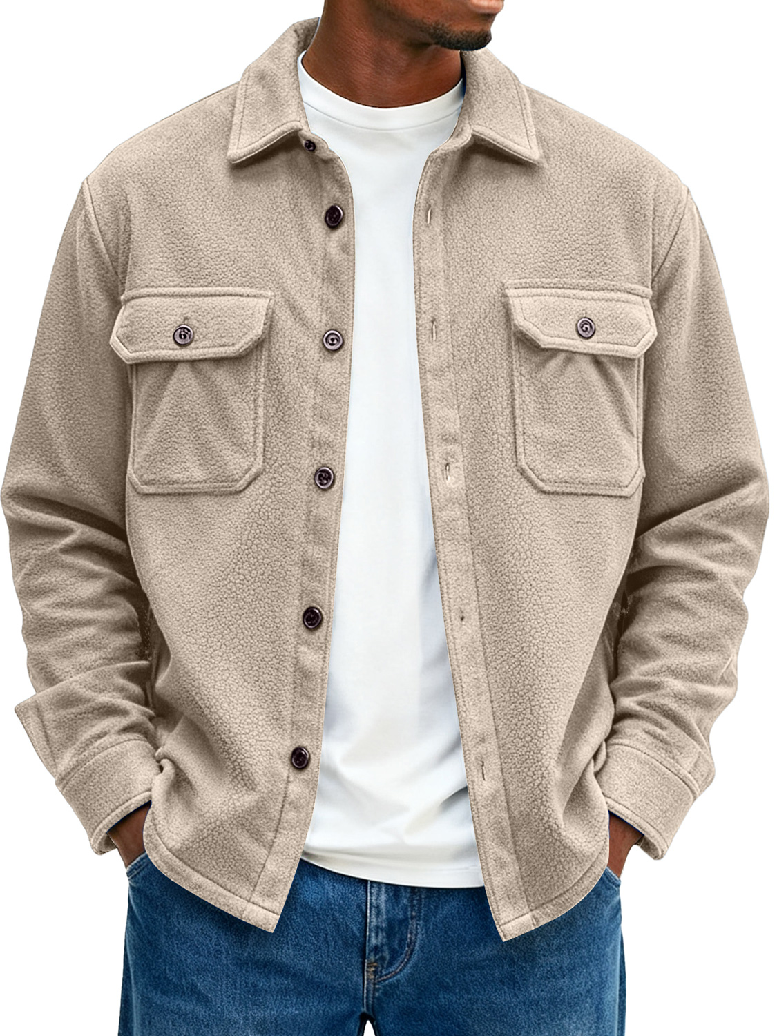 Men's Double Pocket Fleece Casual Loose-fitting Jacket