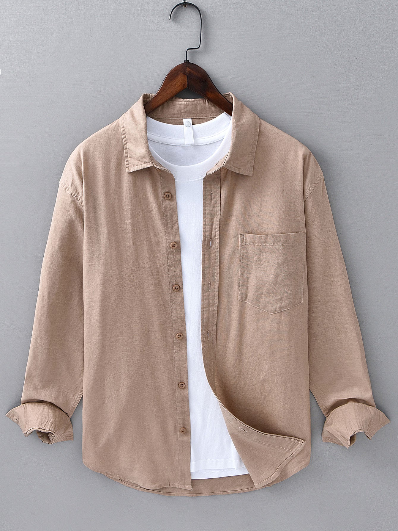 Long Sleeve Linen Cotton Shirt With Pocket