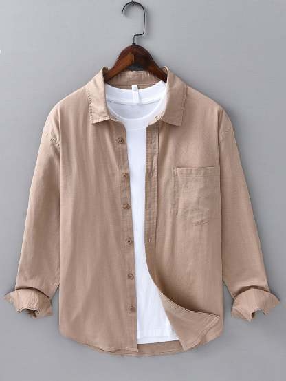 Long Sleeve Linen Cotton Shirt With Pocket