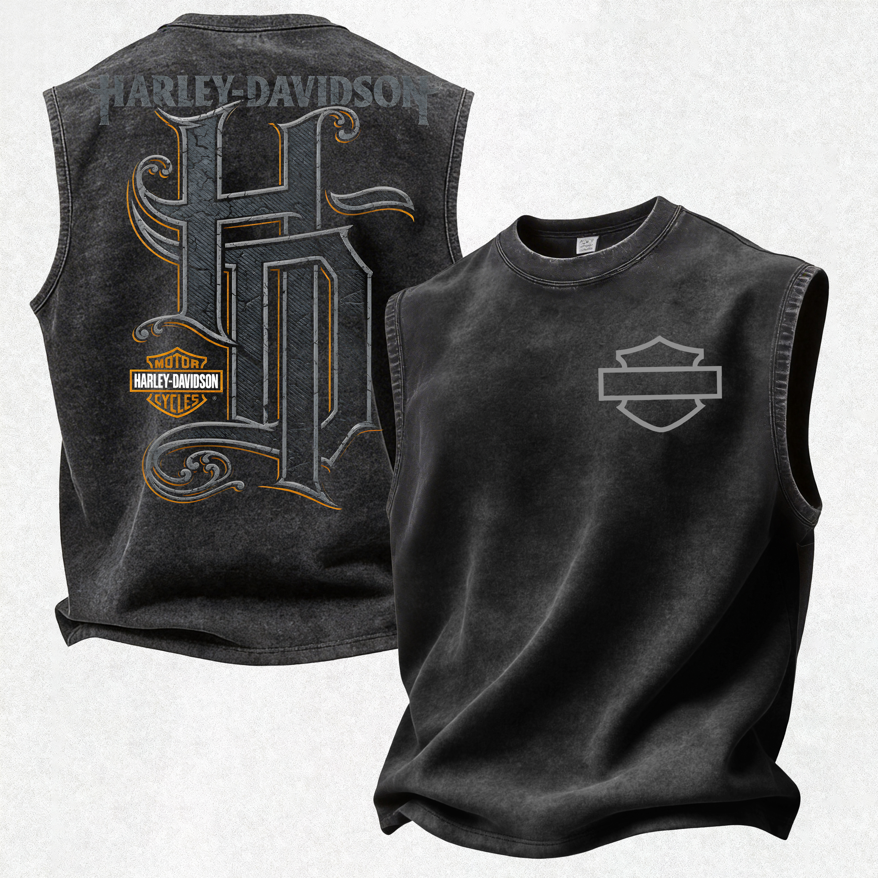  Motorcycles Printed Men's Washed Vest