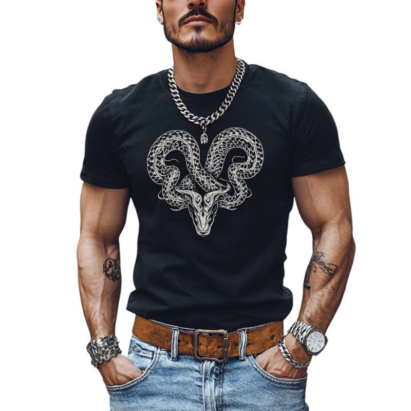 Men's Casual Snake Embroidery Cotton Round Neck Slim Fit Short Sleeve T-shirt 