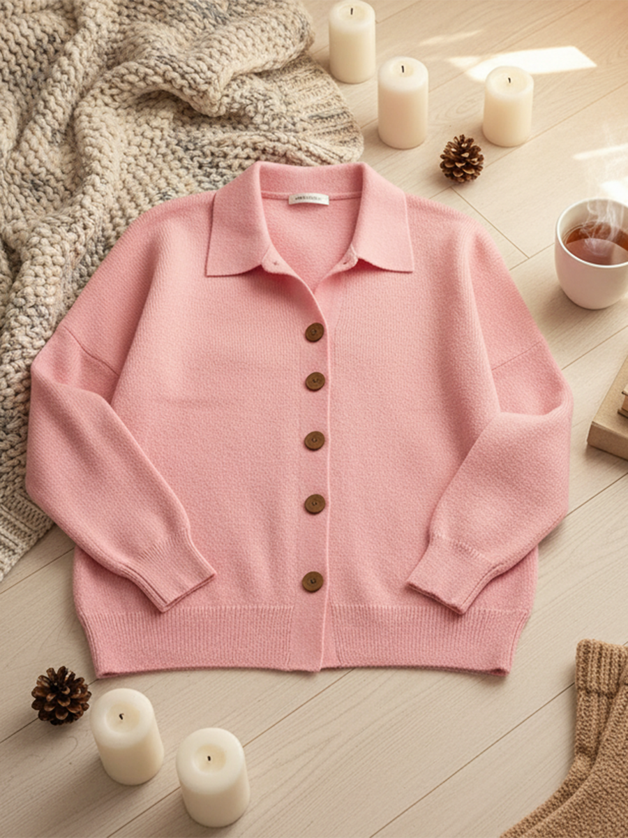 Women's Lapel Button Knitted Cardigan Sweater
