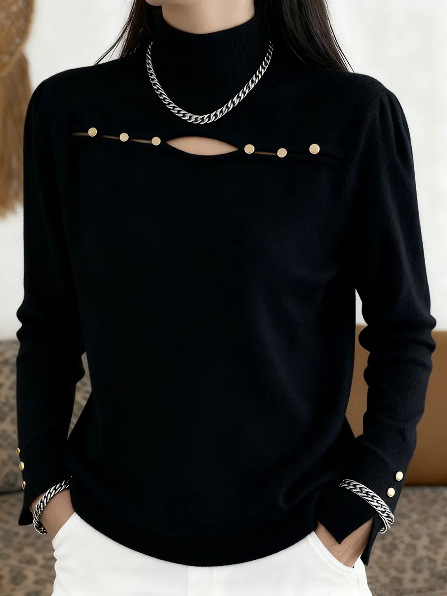 Women's Christmas Solid Color Hollow-Out Pullover Sweater