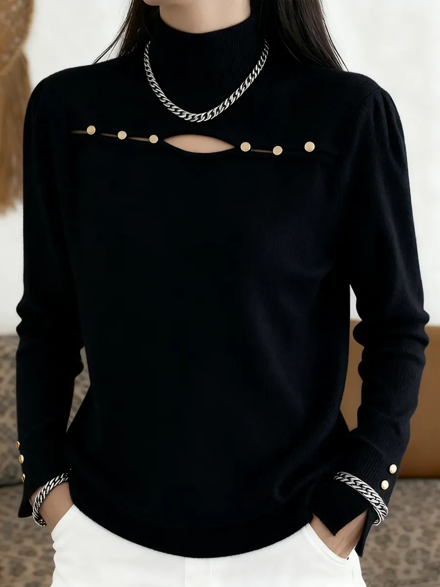 Women's Christmas Solid Color Hollow-Out Pullover Sweater