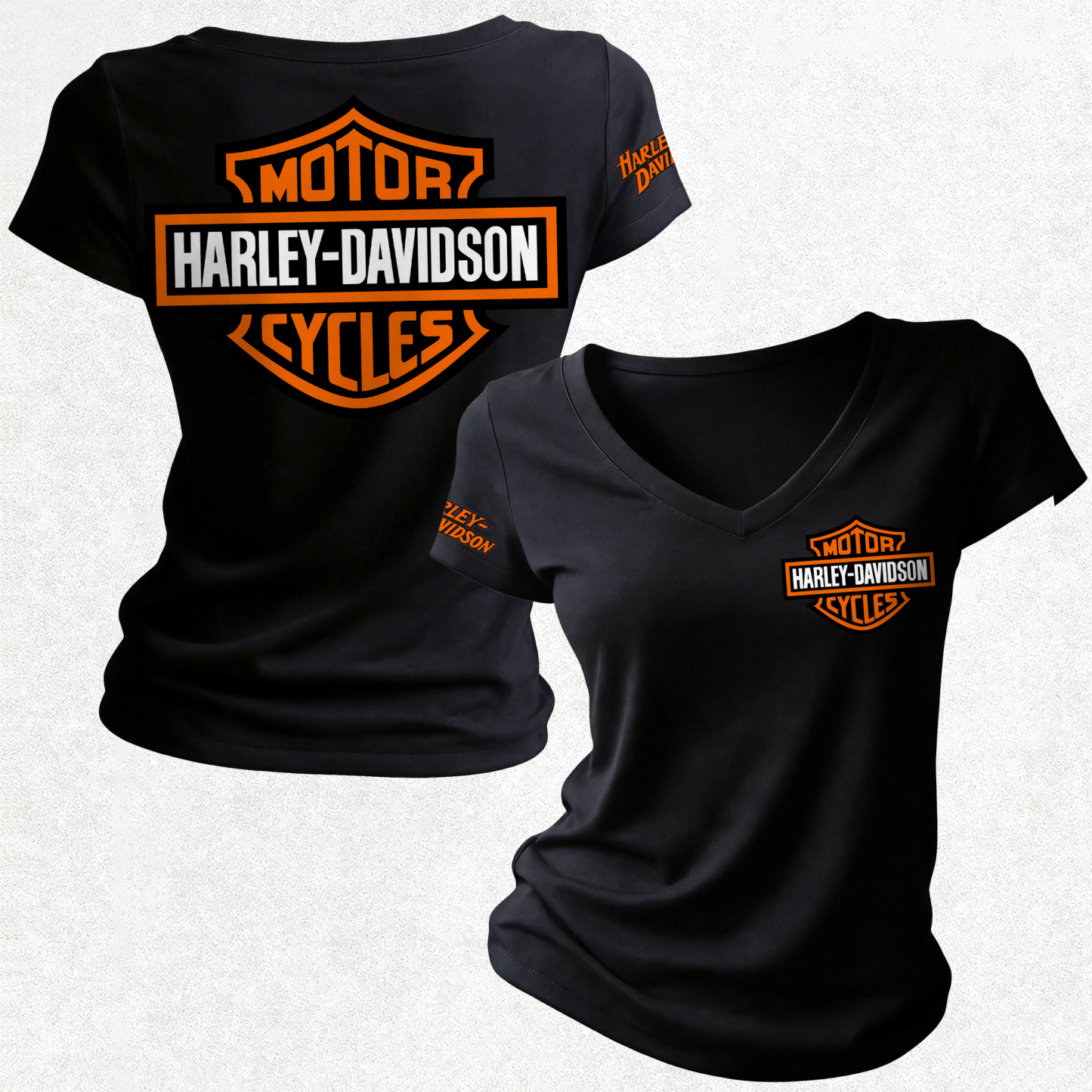 Harley-Davidson Motorcycles Printed Women's V-neck Pleated Waist Fitted T-shirt