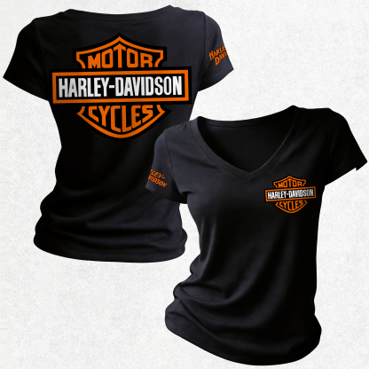  Motorcycles Printed Women's V-neck Pleated Waist Fitted T-shirt