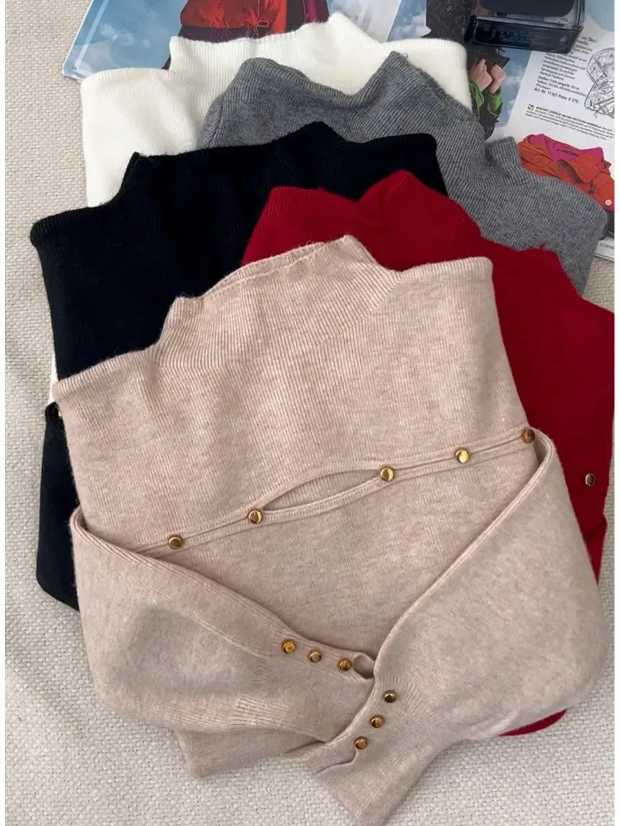 Women's Christmas Solid Color Hollow-Out Pullover Sweater