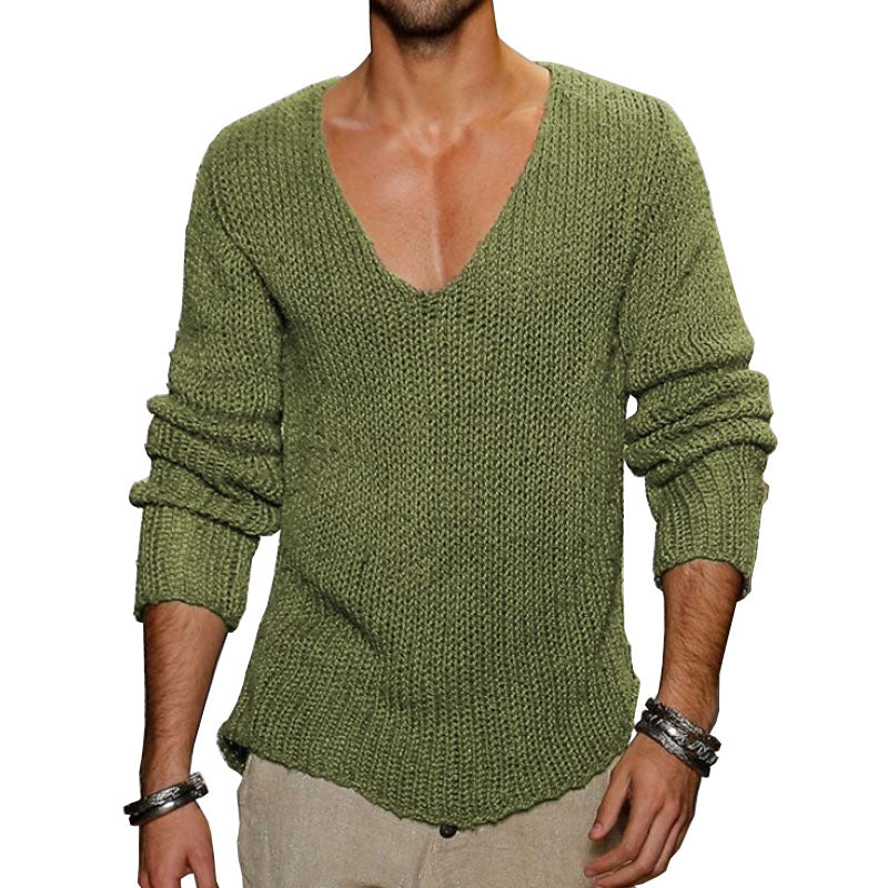 Men's V-Neck Knit Pullover Sweater 