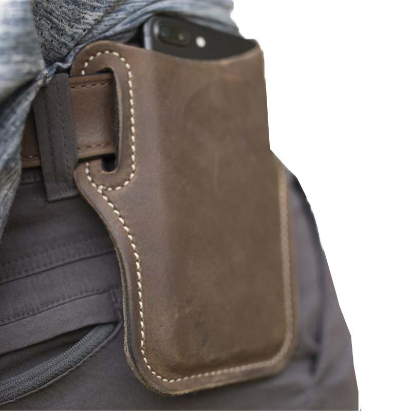 Men's Vintage Outdoor Genuine Leather Mobile Phone Waist Bag  