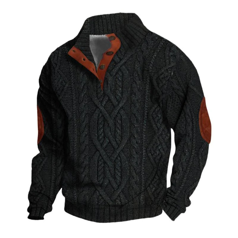 Men's Vintage Stand Collar Pullover Twisted Textured Knitted Sweater 