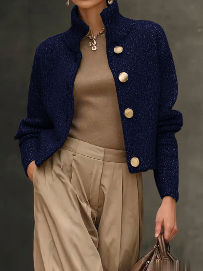 Women's Solid Color Turtleneck Long Sleeve Casual Loose Cardigan Sweater