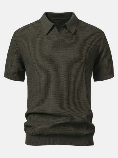 Wave Jacquard Knit V Neck Polo Shirt & Slim Fit Tapered Trousers