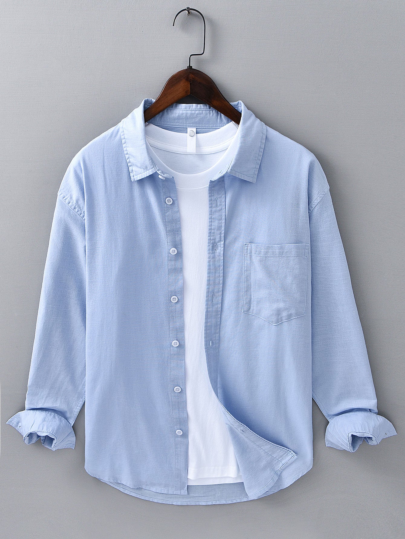 Long Sleeve Linen Cotton Shirt With Pocket