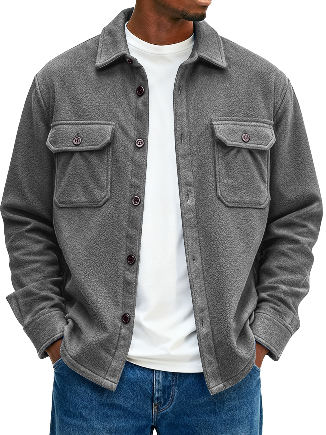 Men's Double Pocket Fleece Casual Loose-fitting Jacket