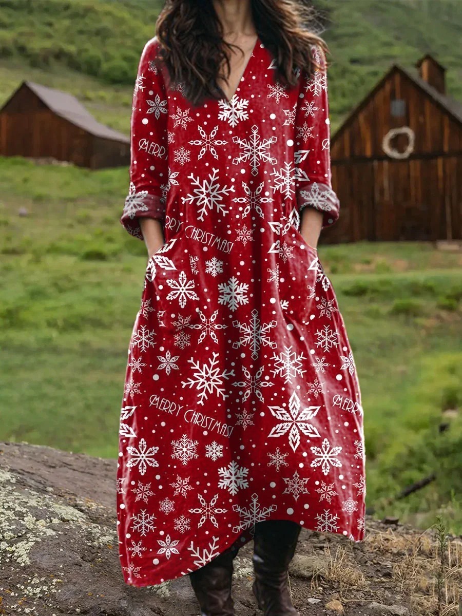 Vintage  Christmas Snowflake Art Print Buttoned Cardigan Sweater