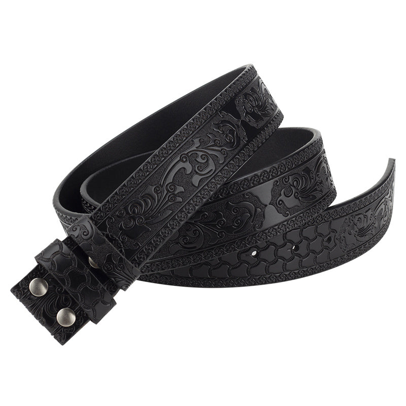 Men's Split Leather Vintage Embossed Smooth Buckle Belt 