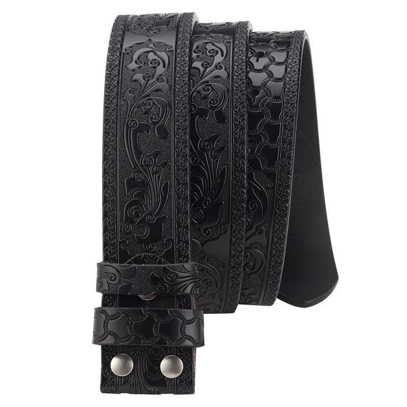 Men's Split Leather Vintage Embossed Smooth Buckle Belt 