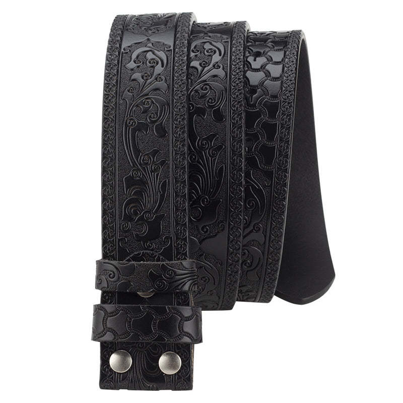 Men's Split Leather Vintage Embossed Smooth Buckle Belt
