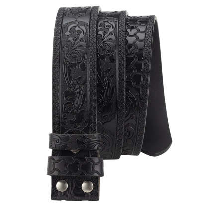 Men's Split Leather Vintage Embossed Smooth Buckle Belt 