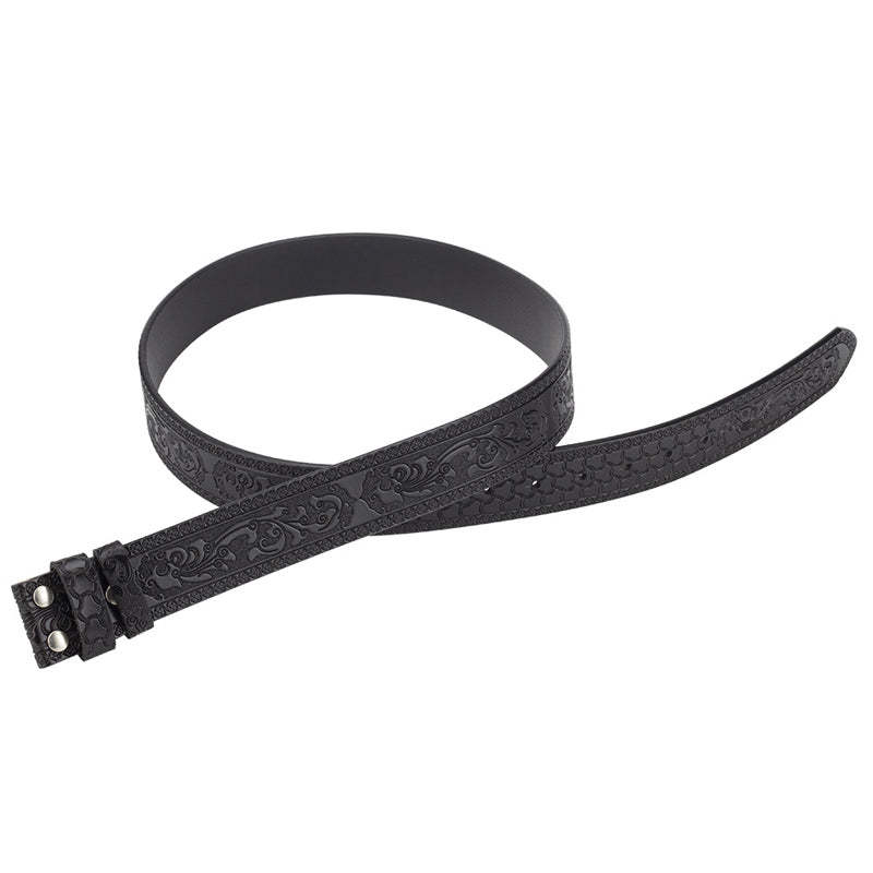Men's Split Leather Vintage Embossed Smooth Buckle Belt 
