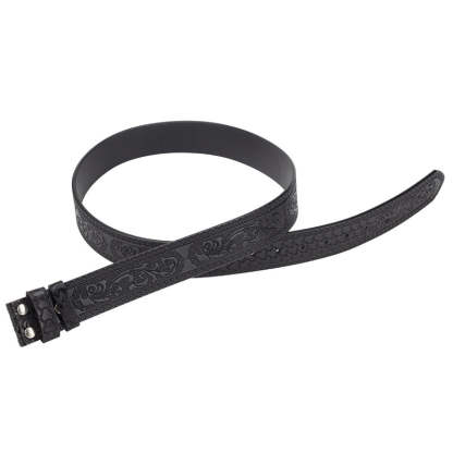 Men's Split Leather Vintage Embossed Smooth Buckle Belt 