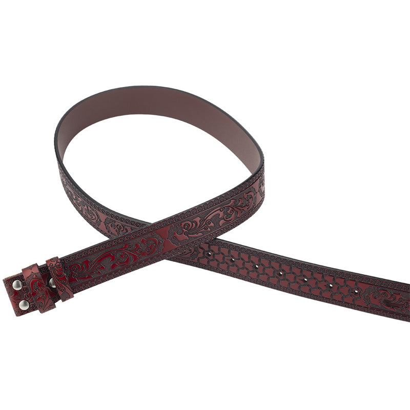 Men's Split Leather Vintage Embossed Smooth Buckle Belt 