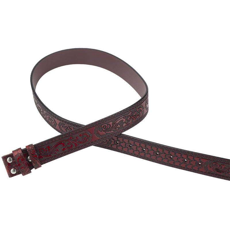 Men's Split Leather Vintage Embossed Smooth Buckle Belt 